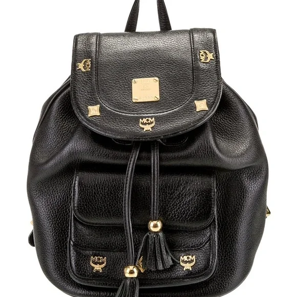 MCM | Bags | Mcm Black And Gold Studded Leather Backpack  display picture 1